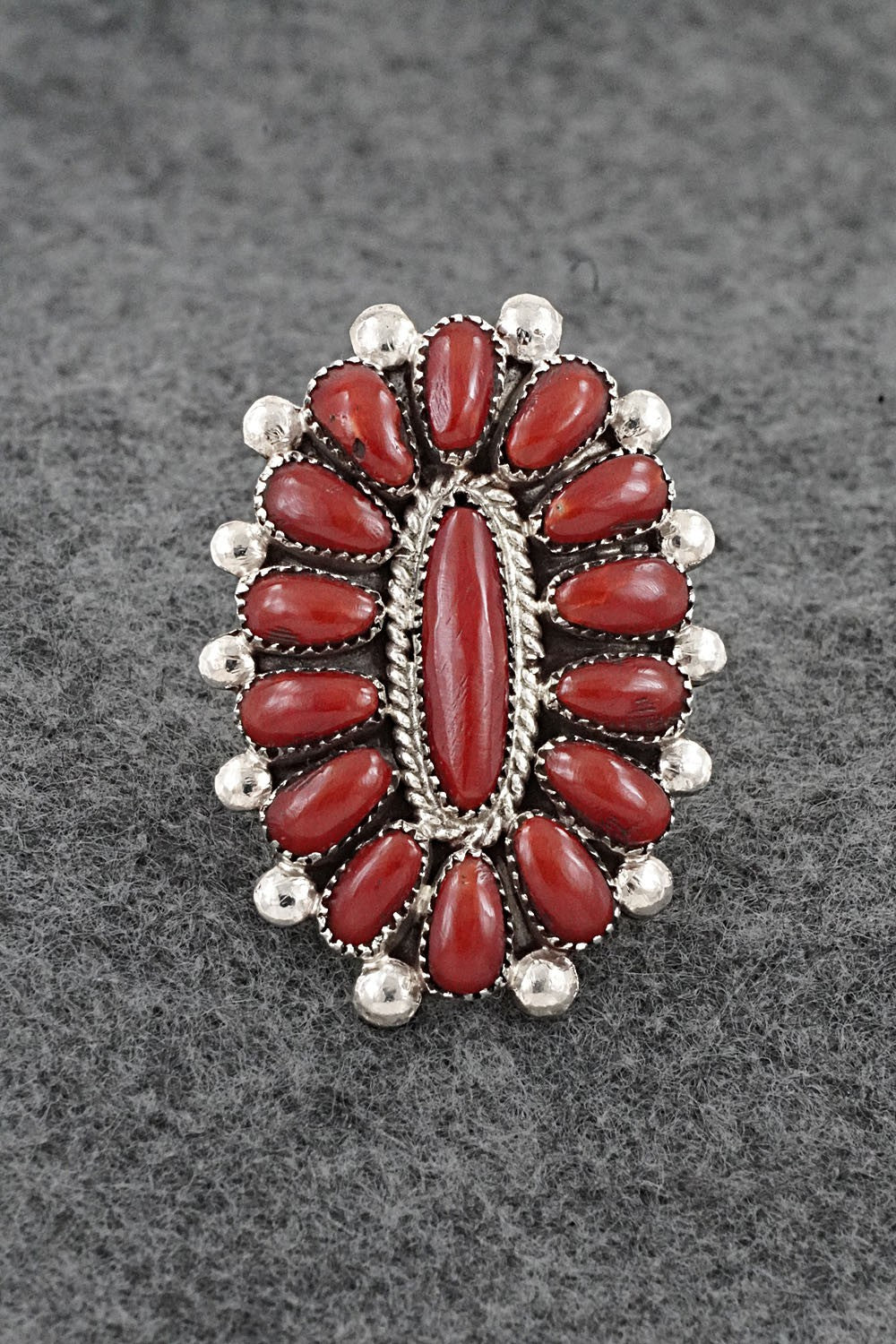 Coral & Sterling Silver Ring - Lorraine Waatsa - Size 8