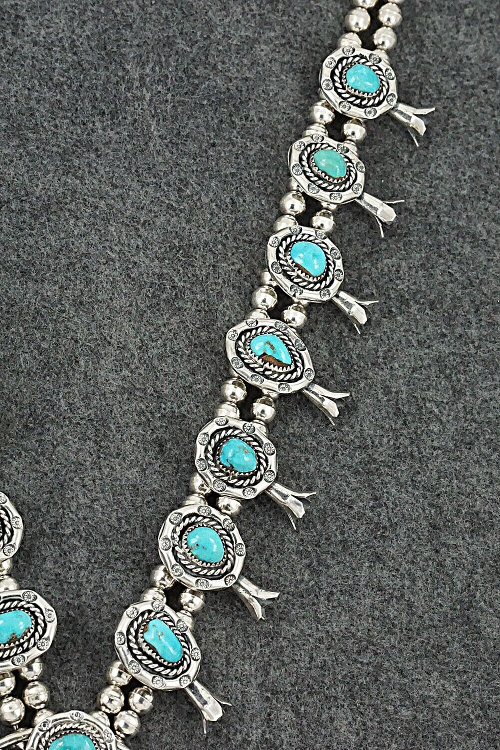 Vintage Turquoise & Sterling Silver Squash Blossom Necklace - Benjamin Haley