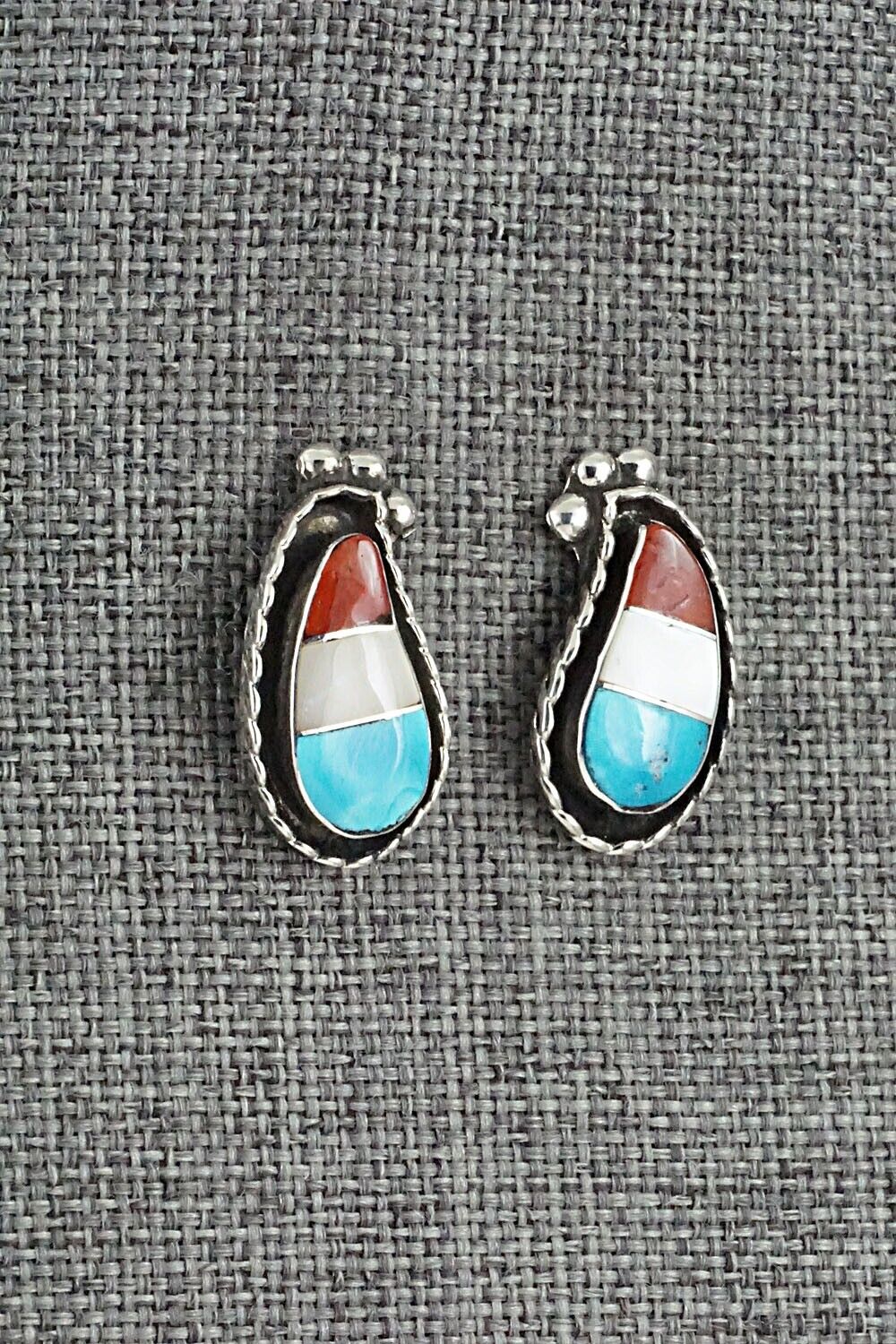 Turquoise, Coral, MOP & Sterling Silver Earrings - Susie Lowsayatee