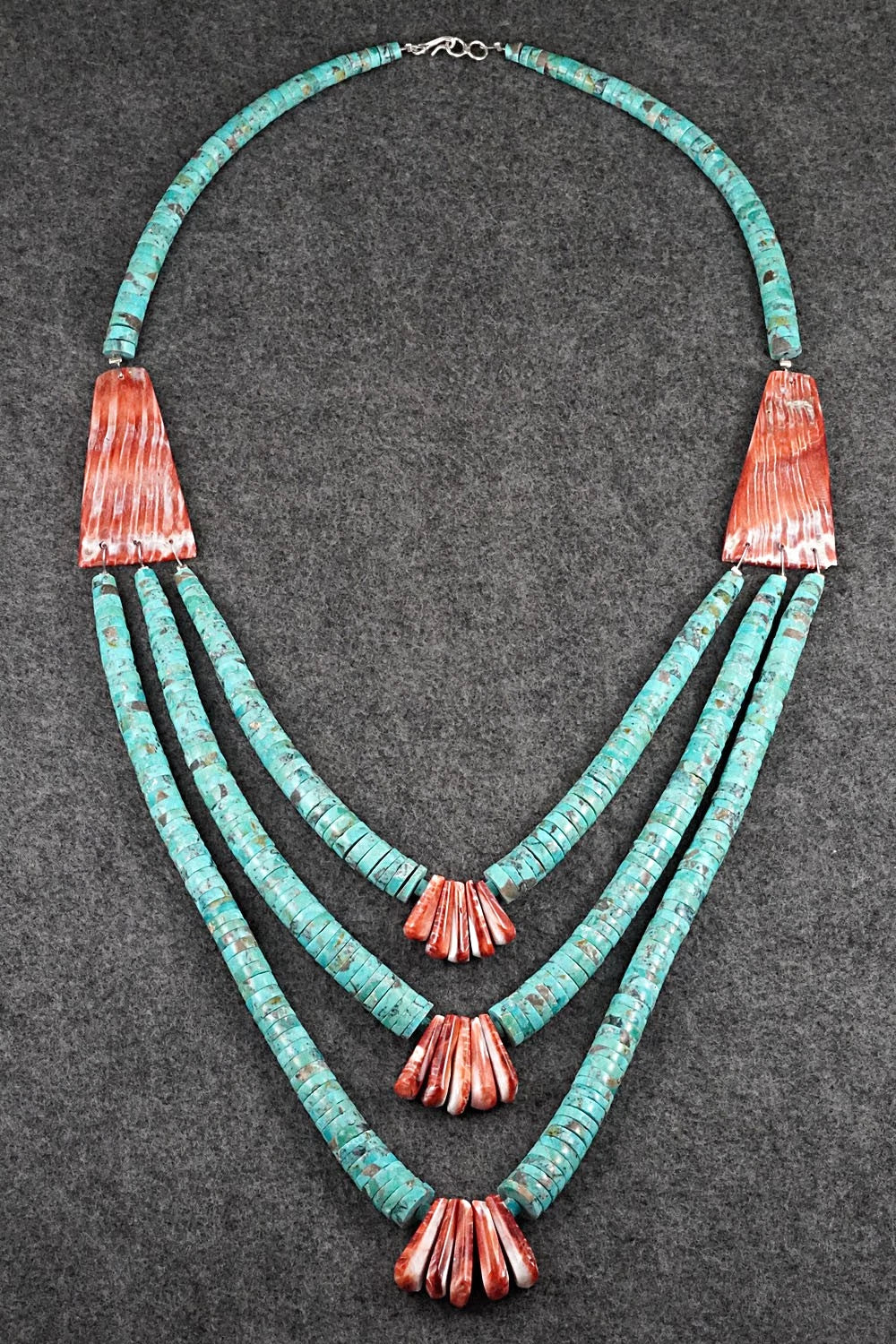 Turquoise, Spiny Oyster and Sterling Silver Necklace - Lupe Lovato