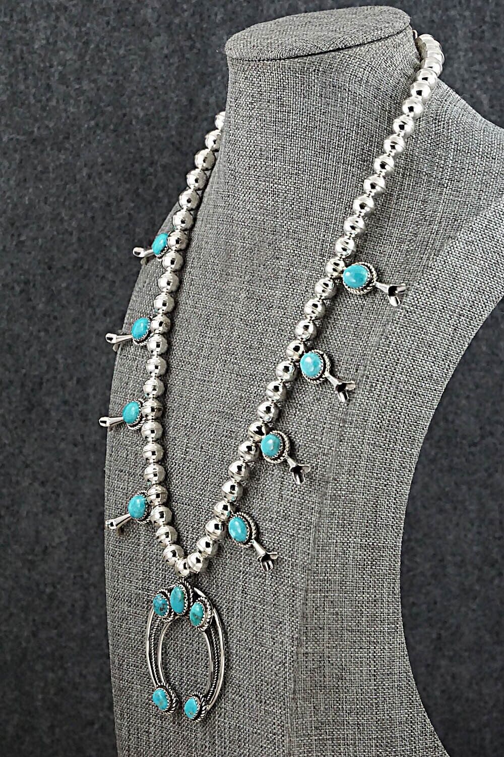 Turquoise & Sterling Silver Squash Blossom Necklace - Phil Garcia