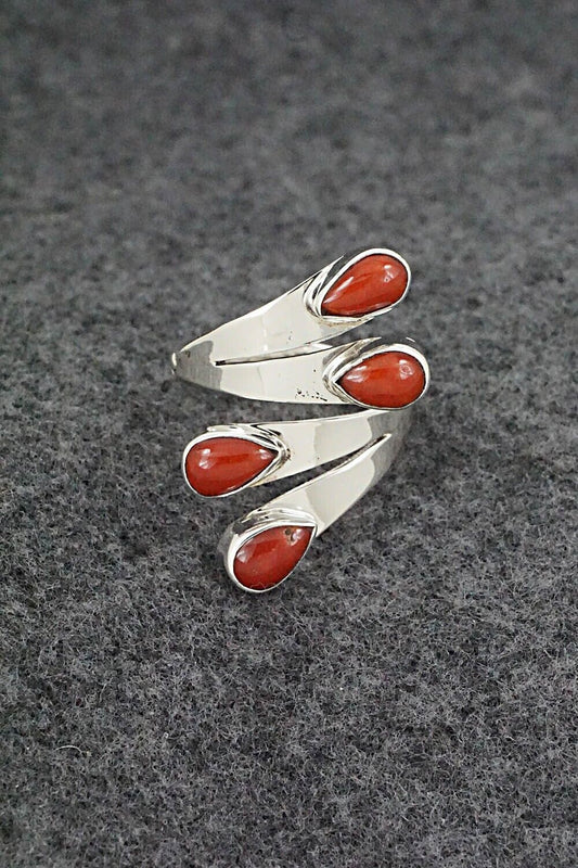 Coral & Sterling Silver Ring - Thomas Yazzie - Size 6.5