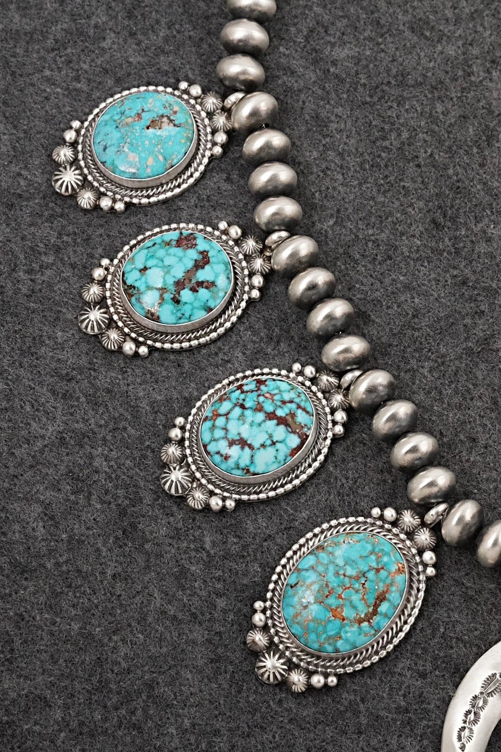 Turquoise & Sterling Silver Squash Blossom Necklace - Tom Lewis