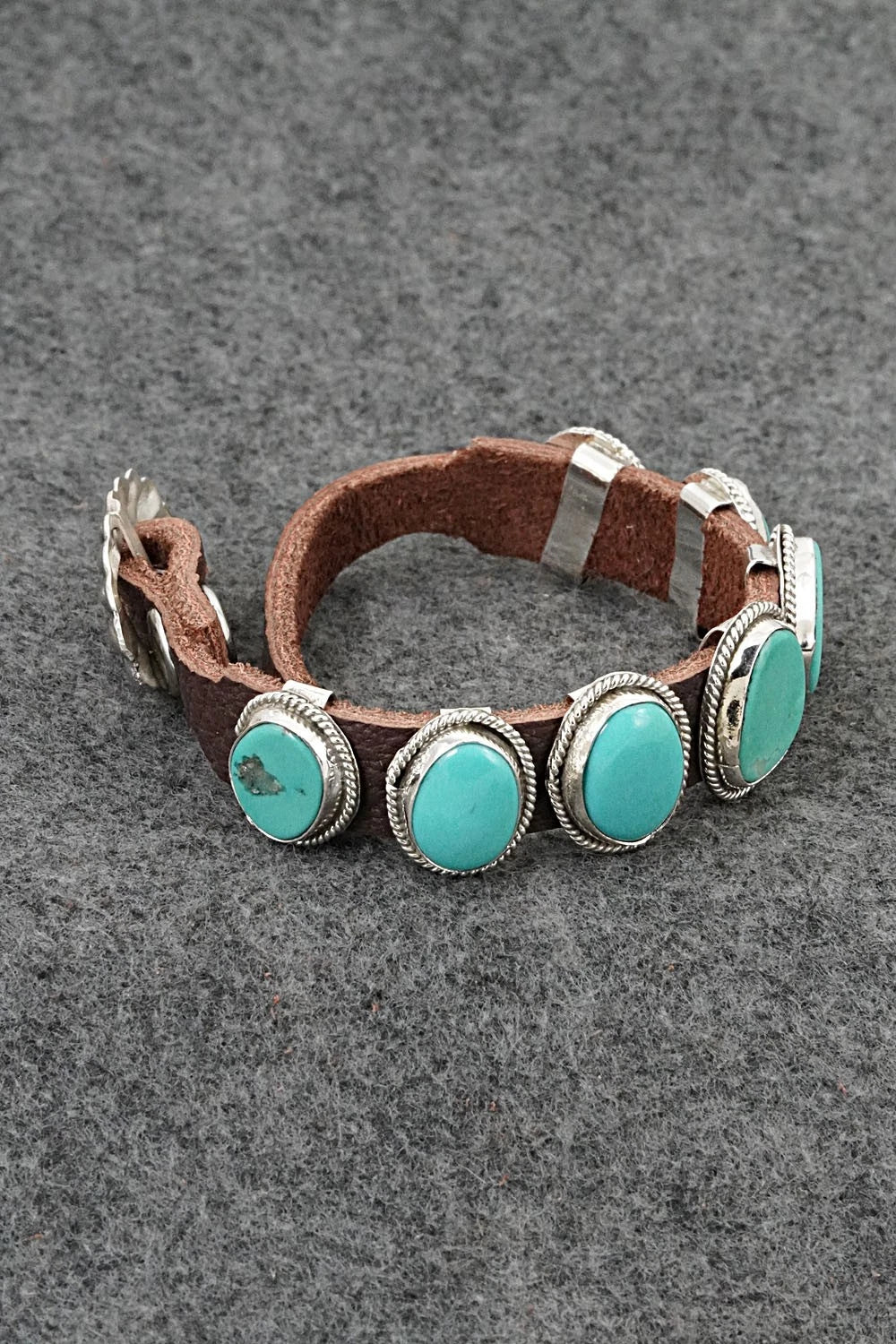 Turquoise, Sterling Silver & Leather Bracelet - Rosita Charlie