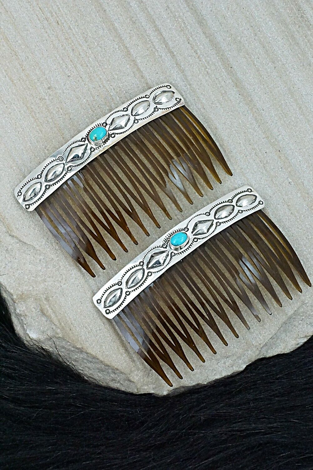 Turquoise & Sterling Silver Hair Combs - Jennie Blackgoat