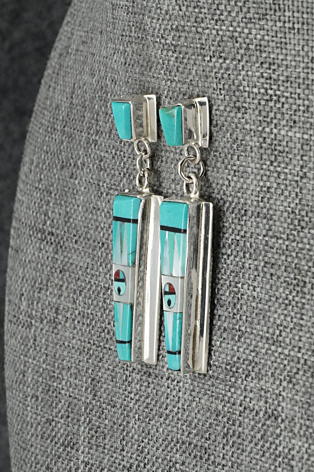 Multi Stone Inlay & Sterling Silver Earrings - Roland Edaakie