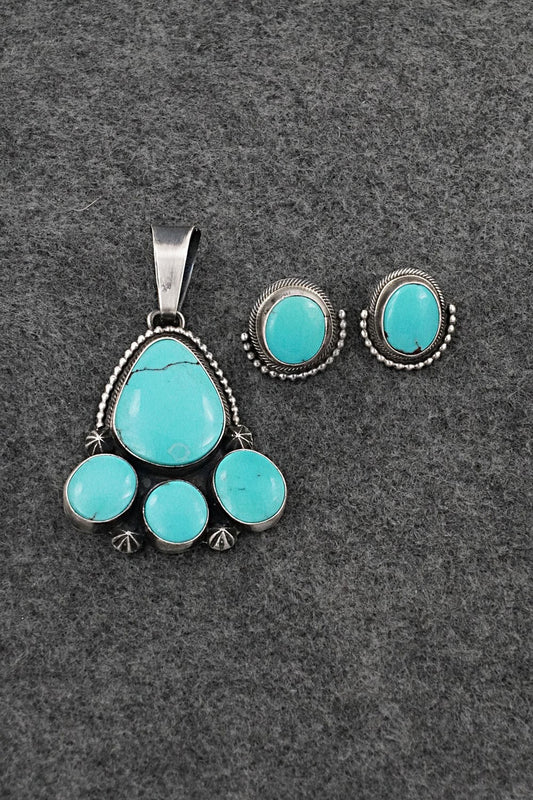 Turquoise & Sterling Silver Pendant and Earrings Set - Darrin Livingston