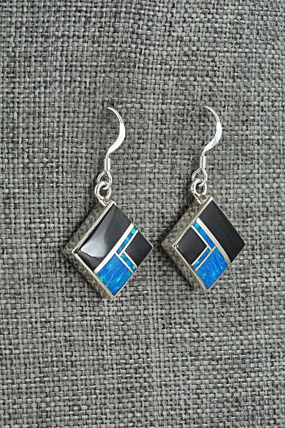 Onyx, Opalite & Sterling Silver Inlay Earrings - James Manygoats