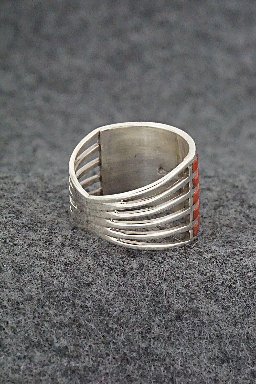 Coral & Sterling Silver Ring - Andrew Enrico - Size 8