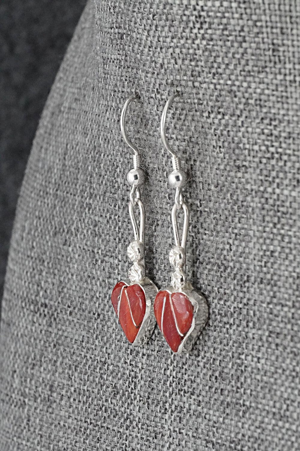 Coral Inlay & Sterling Silver Earrings - Ola Eriacho