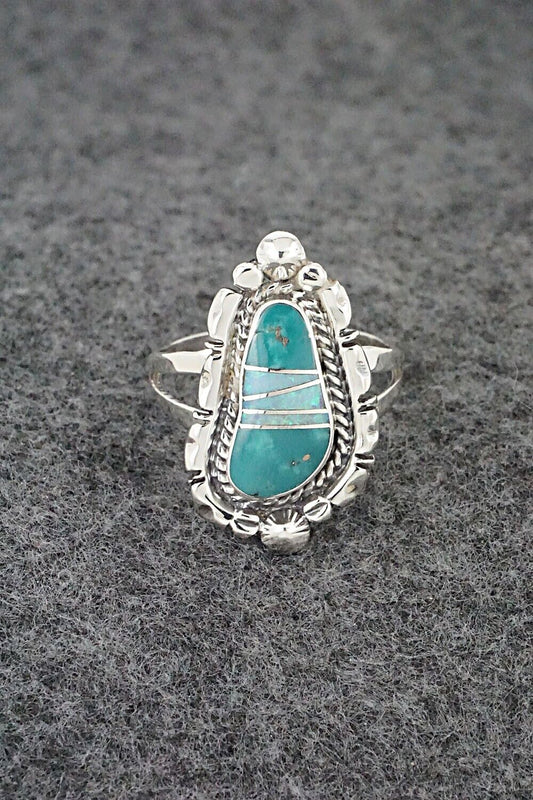 Turquoise, Opalite & Sterling Silver Inlay Ring - James Manygoats - Size 8.75