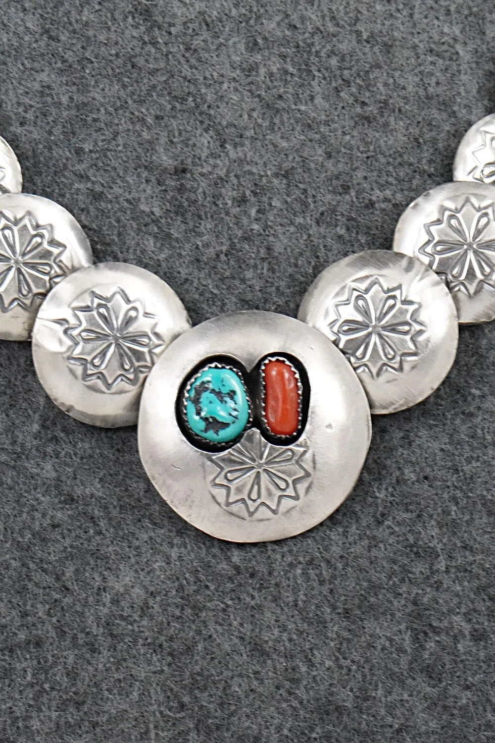 Turquoise, Coral & Sterling Silver Necklace and Earrings Set - Tim Thompson