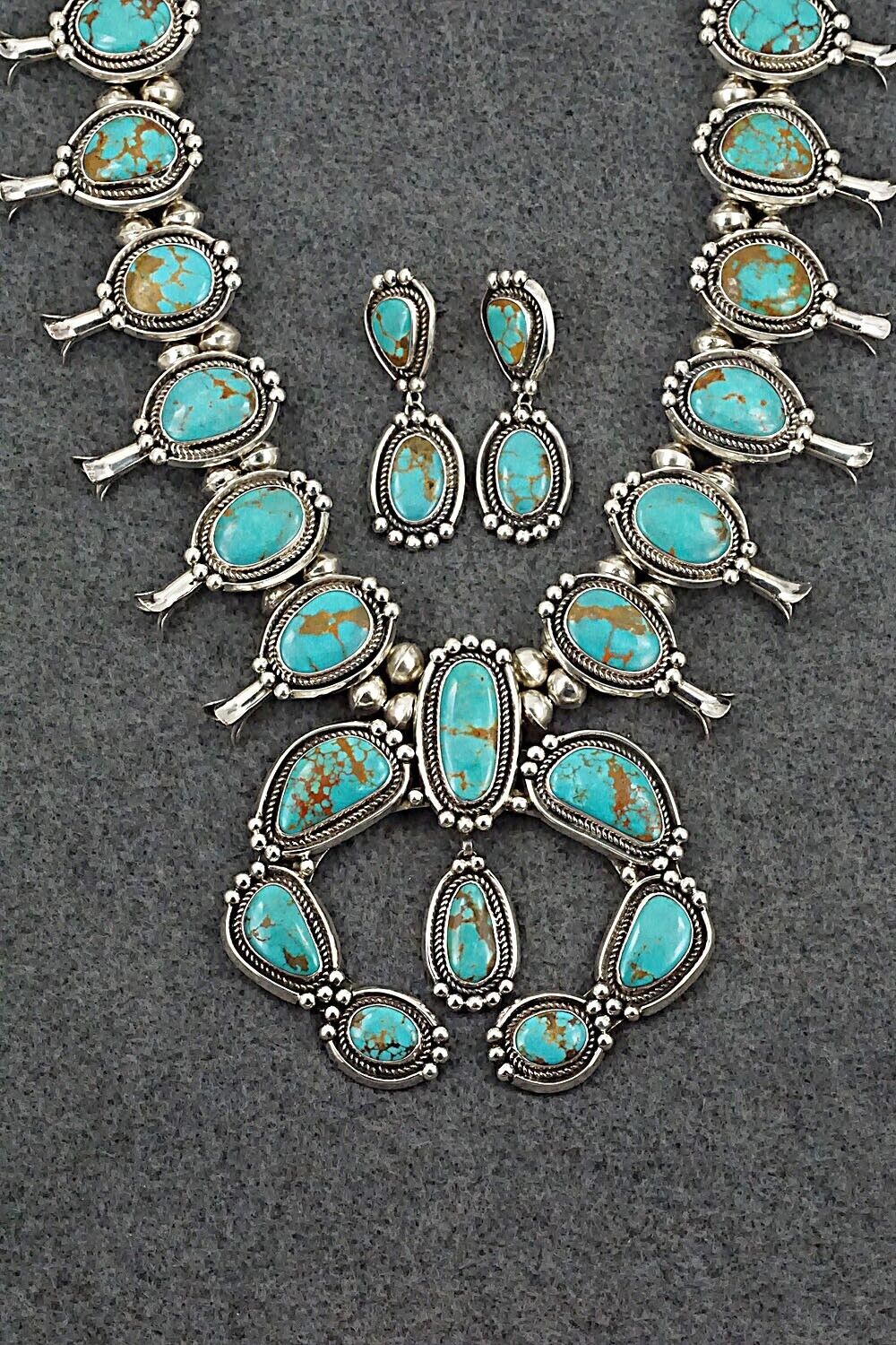 Turquoise & Sterling Silver Squash Blossom Set - Mike Platero