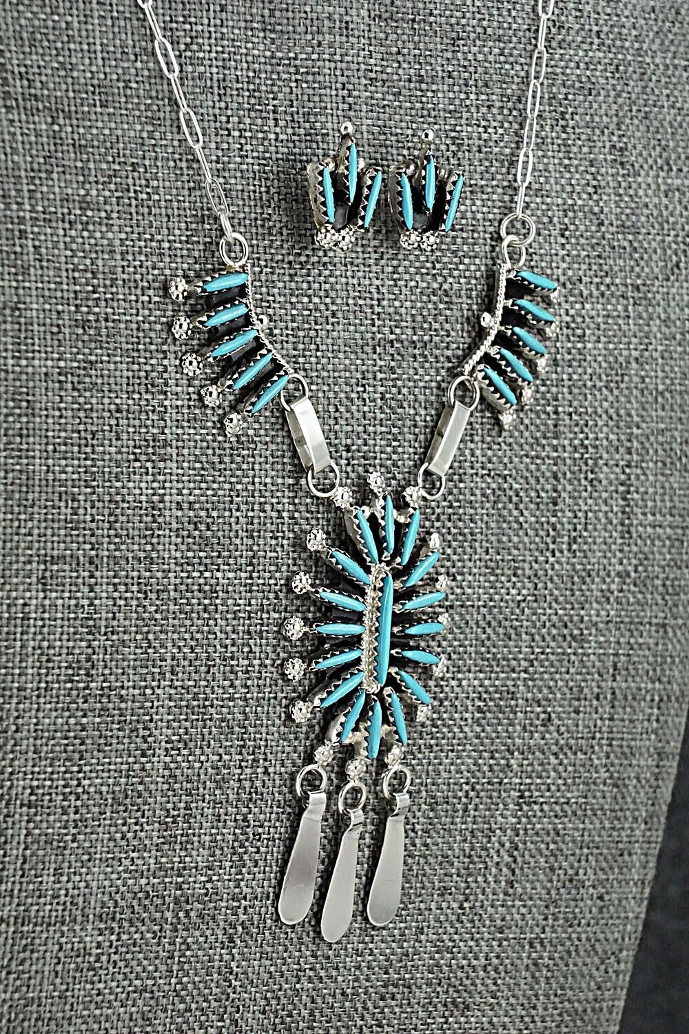 Turquoise & Sterling Silver Necklace and Earrings Set - Jack Etsate
