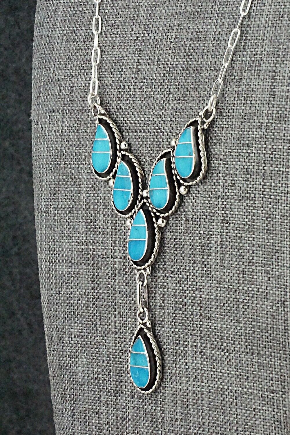 Turquoise & Sterling Silver Necklace Set - Faye Lowsayatee