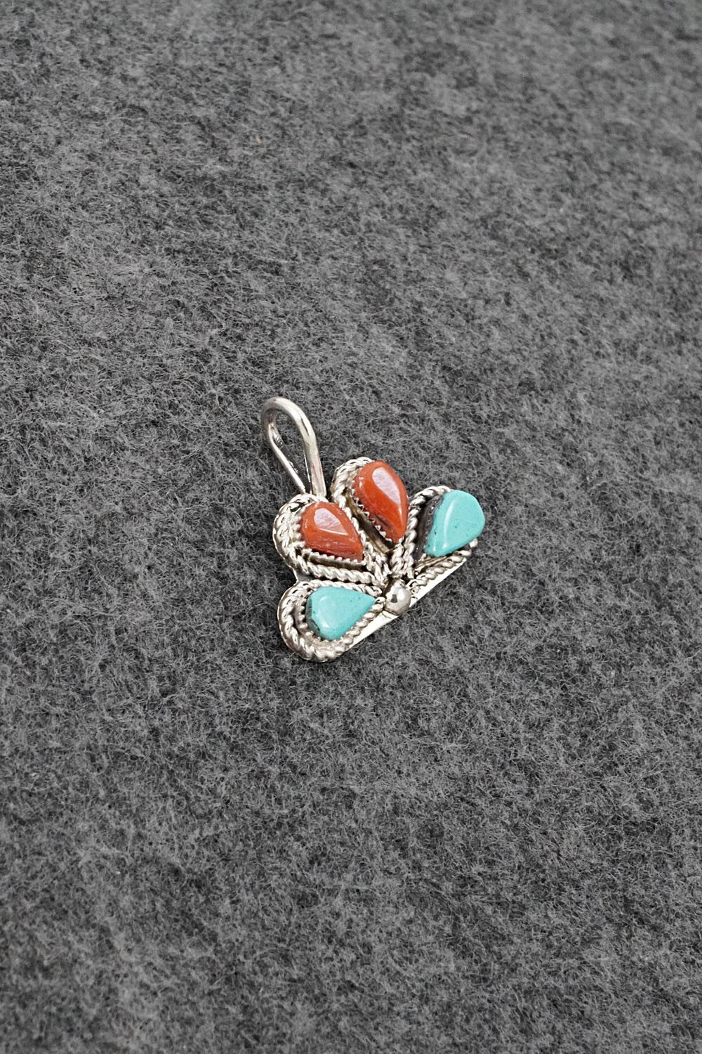 Coral, Turquoise & Sterling Silver Pendant - Huberta Lonjose