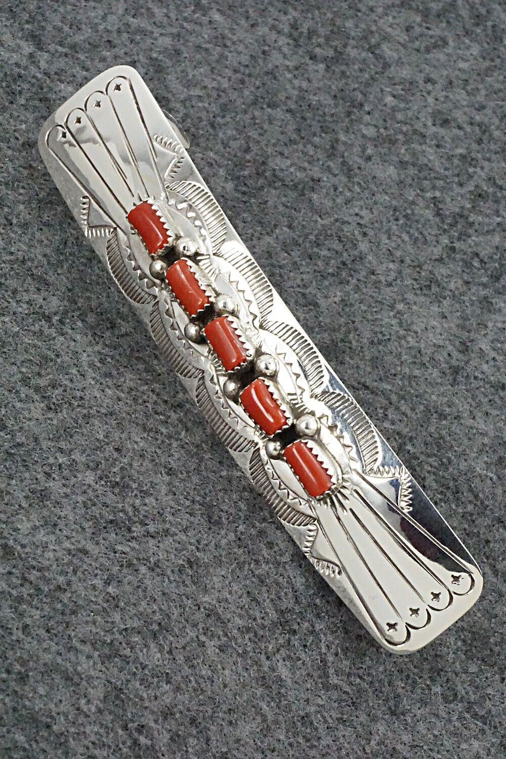 Coral & Sterling Silver Hair Barrette - Jolene Begay