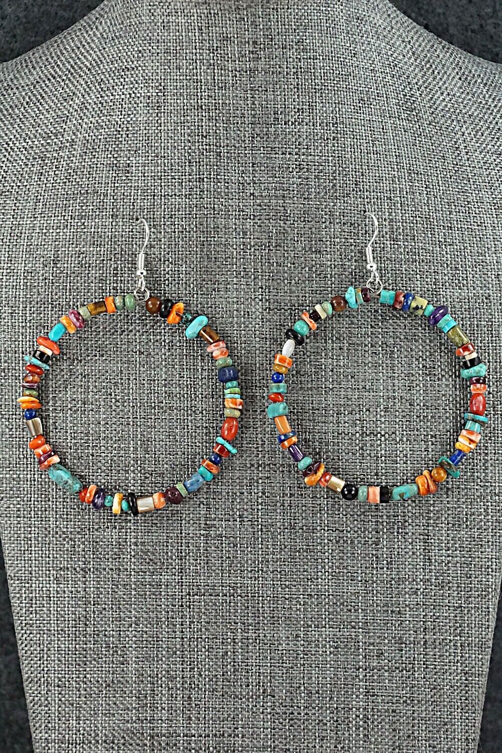 Multi Stone & Sterling Silver Hoop Earrings - Helen Tsosie