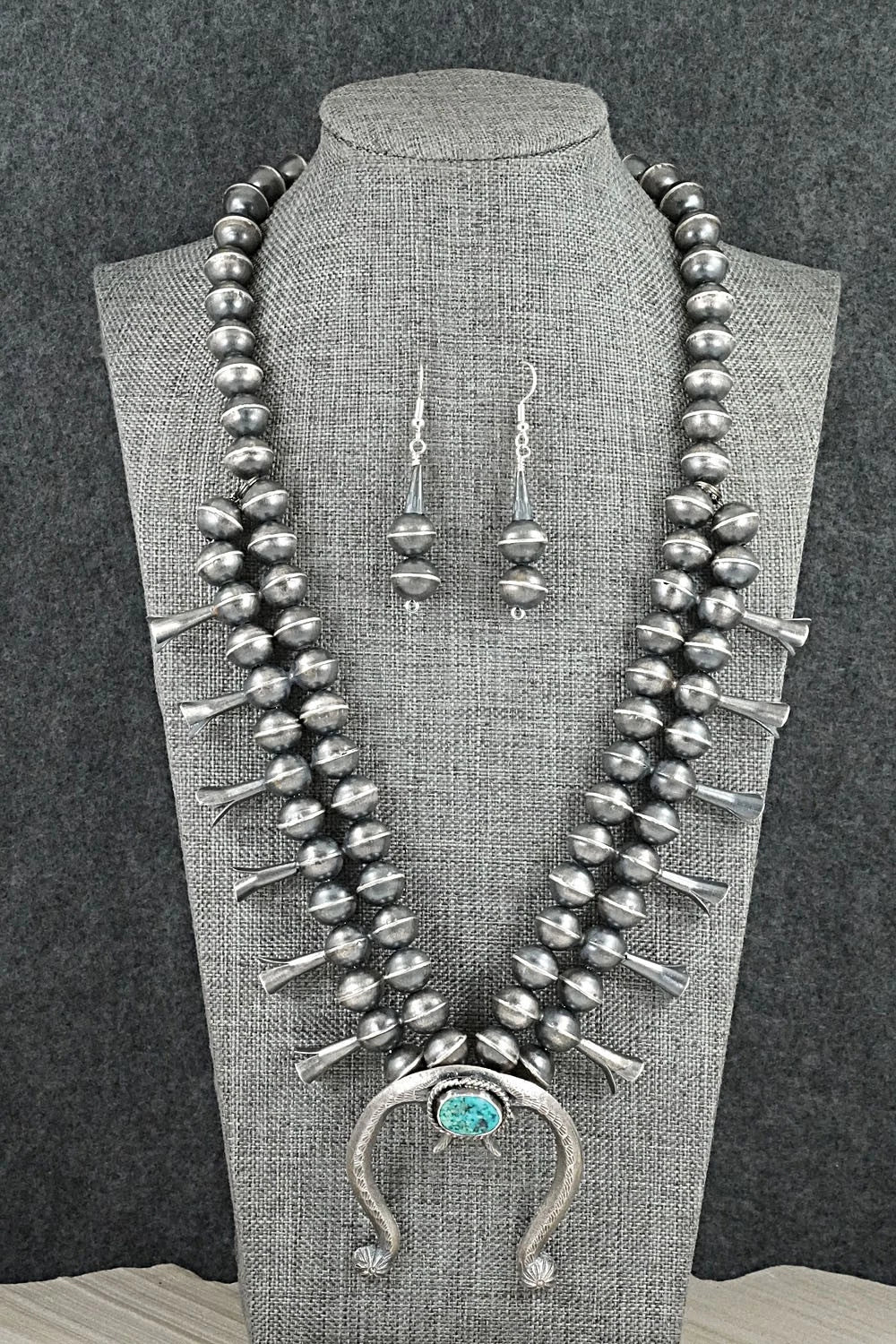 Turquoise & Sterling Silver Squash Blossom Set - Gilbert Martin