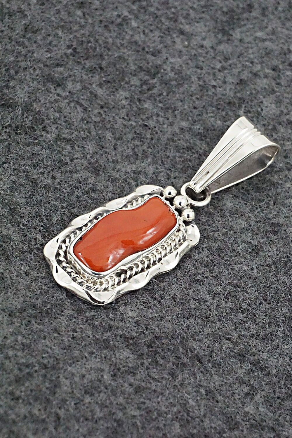 Coral & Sterling Silver Pendant - Samuel Yellowhair