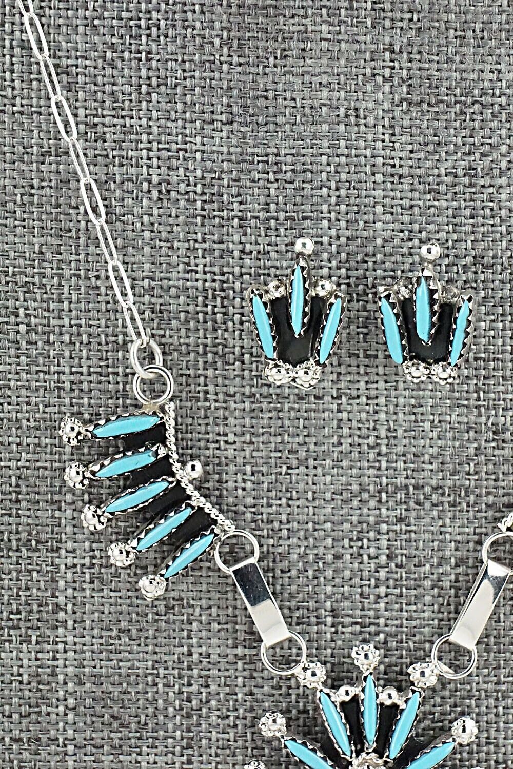 Turquoise & Sterling Silver Necklace and Earrings Set - Jack Etsate