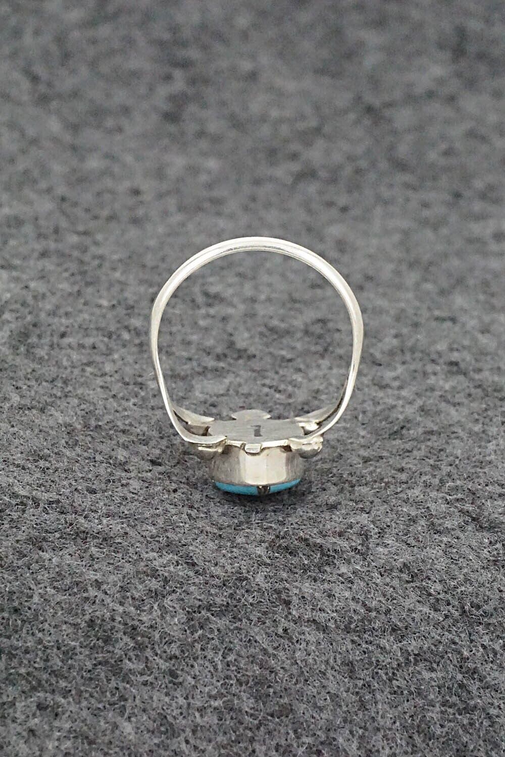 Turquoise & Sterling Silver Inlay Ring - Amelida Peynetsa - Size 7.25