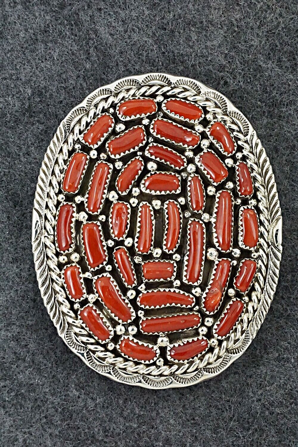 Coral & Sterling Silver Belt Buckle - Marlene Haley