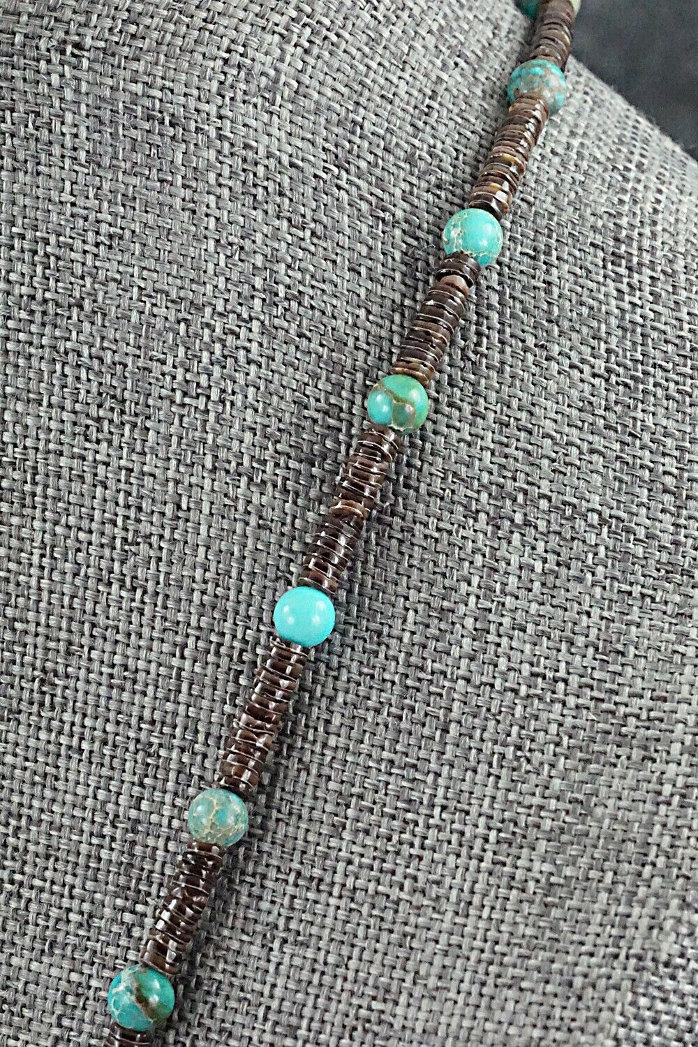 Turquoise, Shell & Sterling Silver Necklace 18" - Ramona Bird