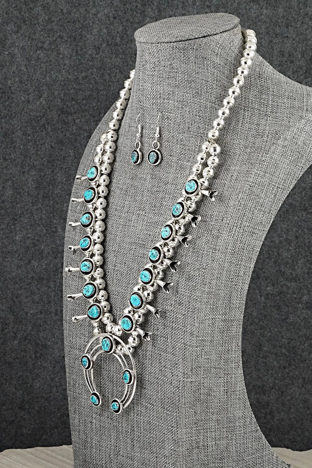 Turquoise & Sterling Silver Squash Blossom Set - Phil Garcia