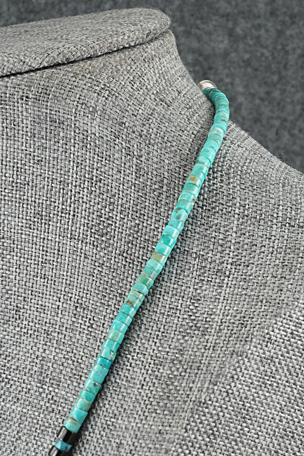 Turquoise, Onyx & Sterling Silver Necklace 19" - Helen Tsosie