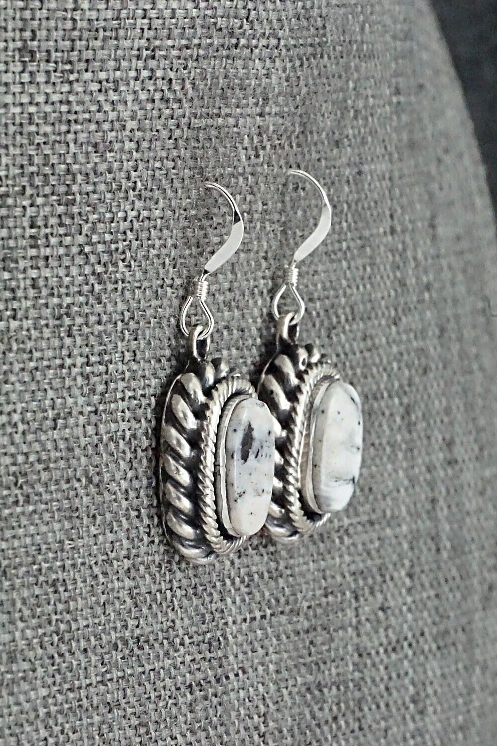 White Buffalo & Sterling Silver Earrings - Kenny Lonjose