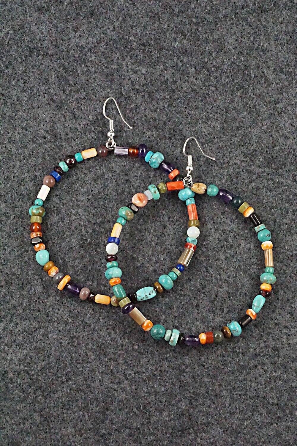 Multi Stone & Sterling Silver Hoop Earrings - Helen Tsosie