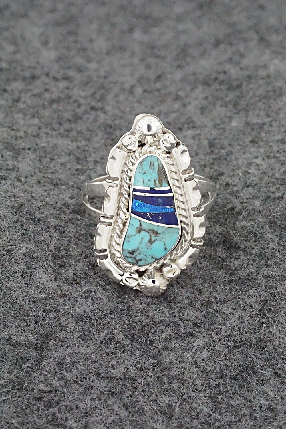 Turquoise, Lapis, Opalite & Sterling Silver Ring - James Manygoats - Size 7.5