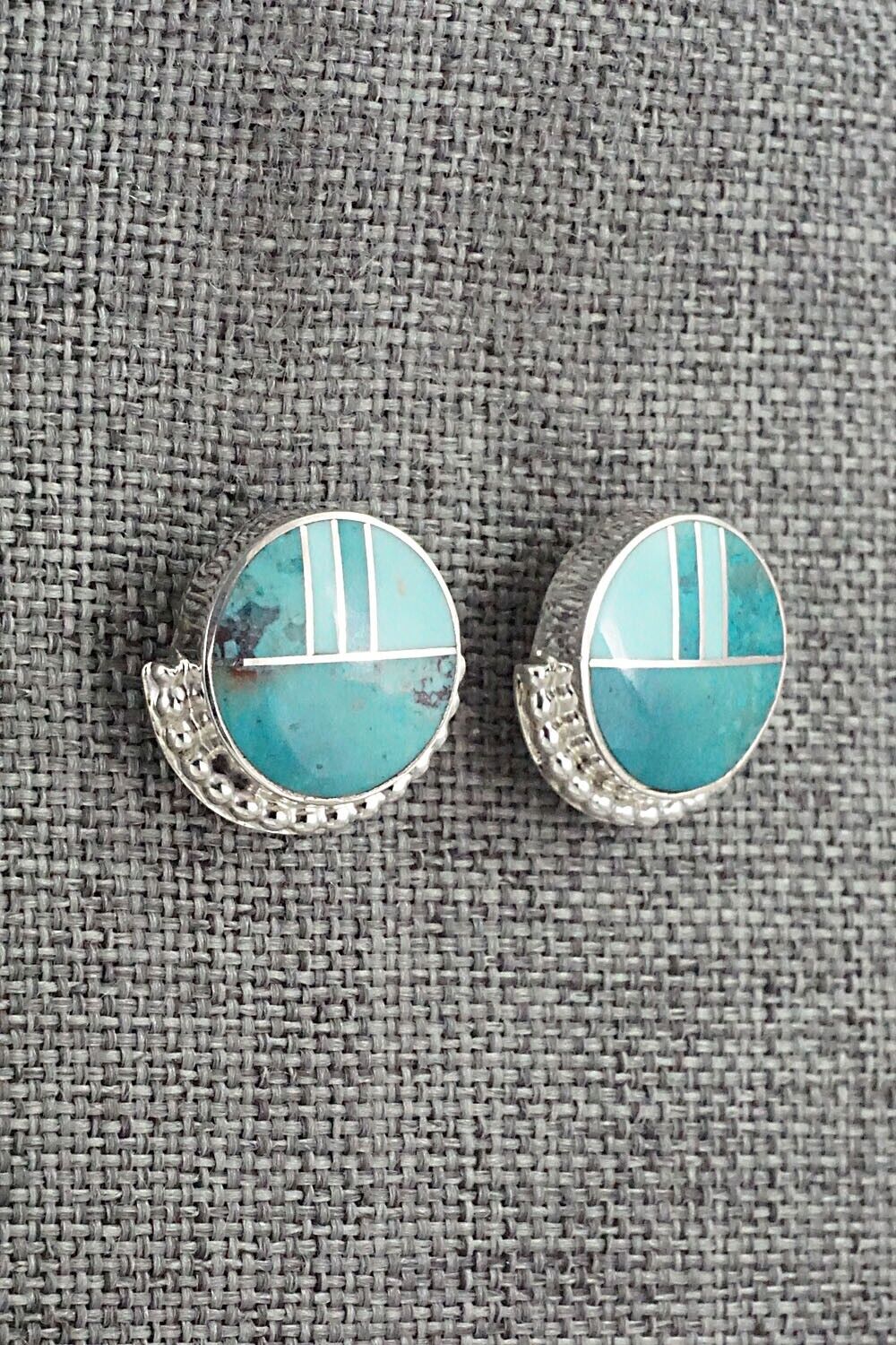 Turquoise & Sterling Silver Inlay Earrings - Curtis Manygoats