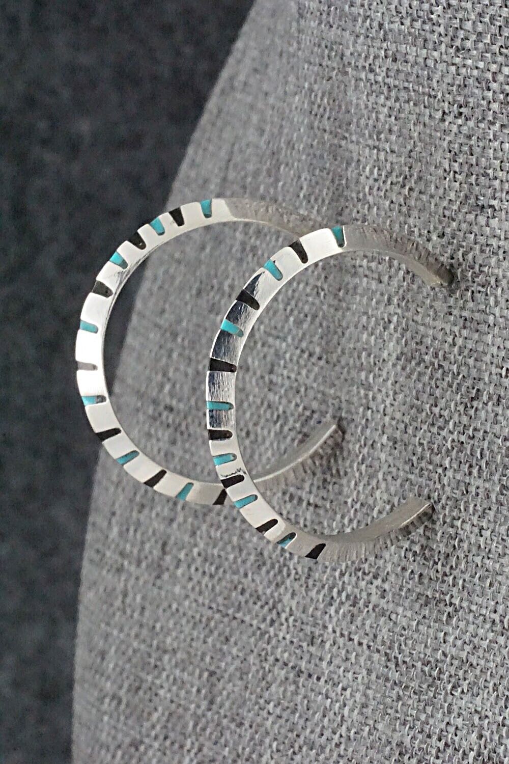 Turquoise, Onyx & Sterling Silver Earrings - Gilbert Weebothee