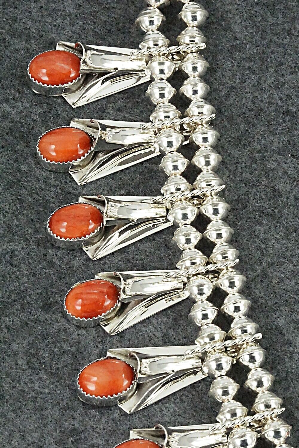Spiny Oyster & Sterling Silver Squash Blossom Set - Louise Yazzie