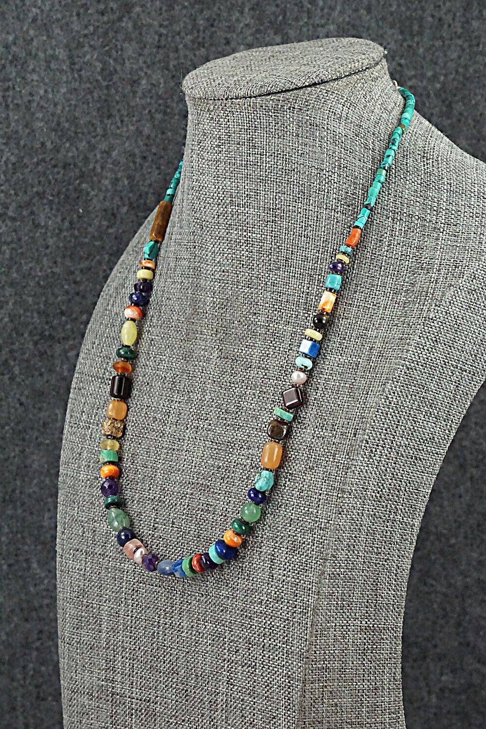 Multi-Stone & Sterling Silver Necklace 18" - Helen Tsosie