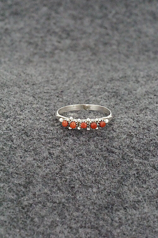 Coral & Sterling Silver Ring - April Haloo - Size 8