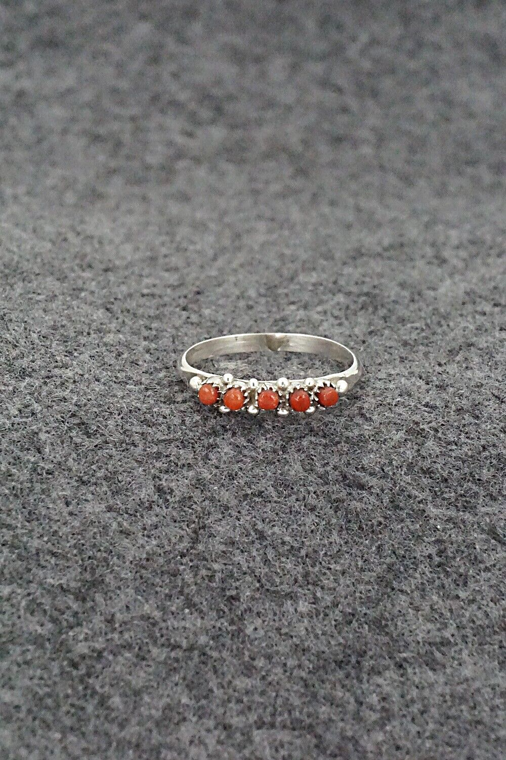 Coral & Sterling Silver Ring - April Haloo - Size 7.75