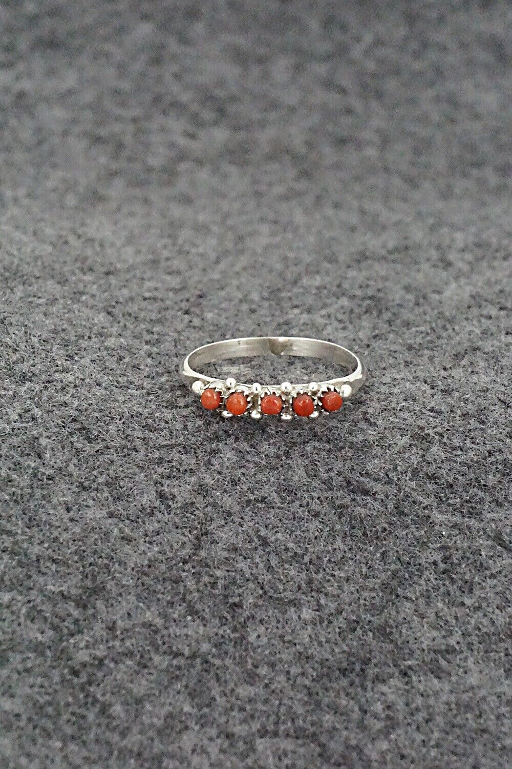 Coral & Sterling Silver Ring - April Haloo - Size 8.25