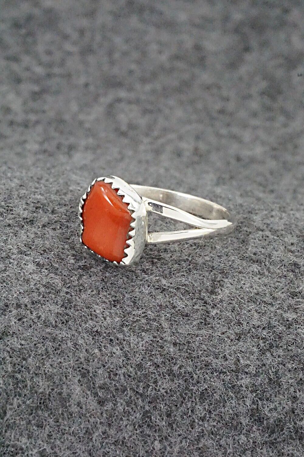 Coral & Sterling Silver Ring - Letricia Largo - Size 8.5