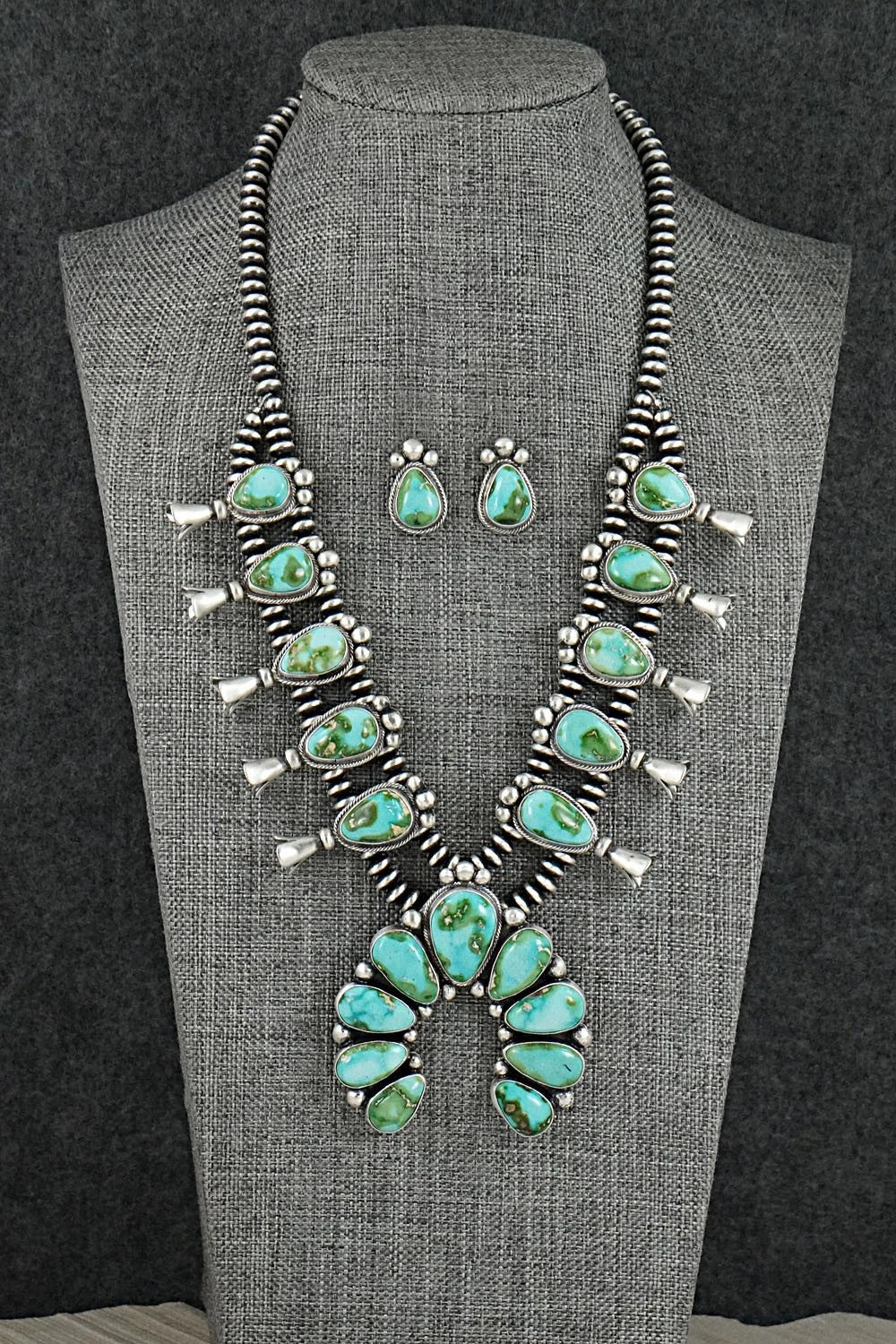 Turquoise & Sterling Silver Squash Blossom Set - Darrin Livingston