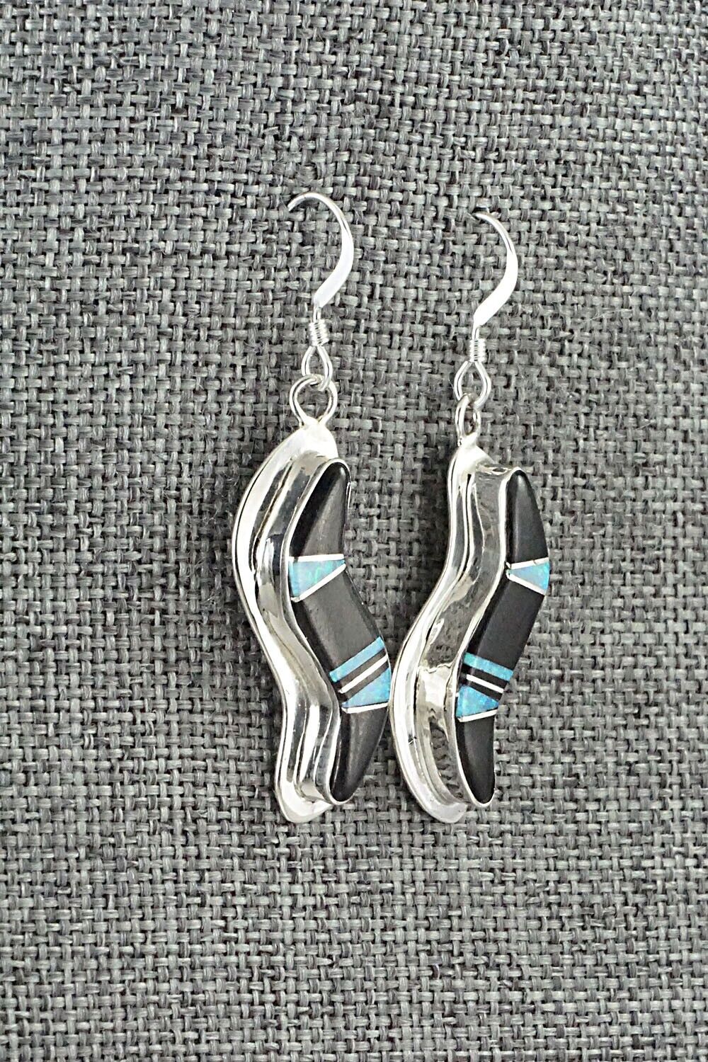 Onyx, Opalite & Sterling Silver Inlay Earrings - James Manygoats