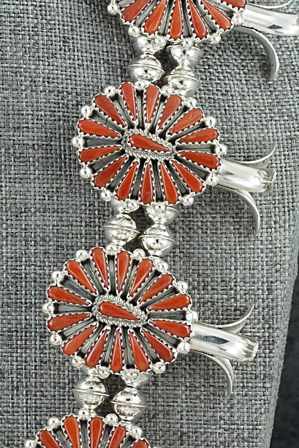 Coral & Sterling Silver Squash Blossom Set - Kyle Wilson