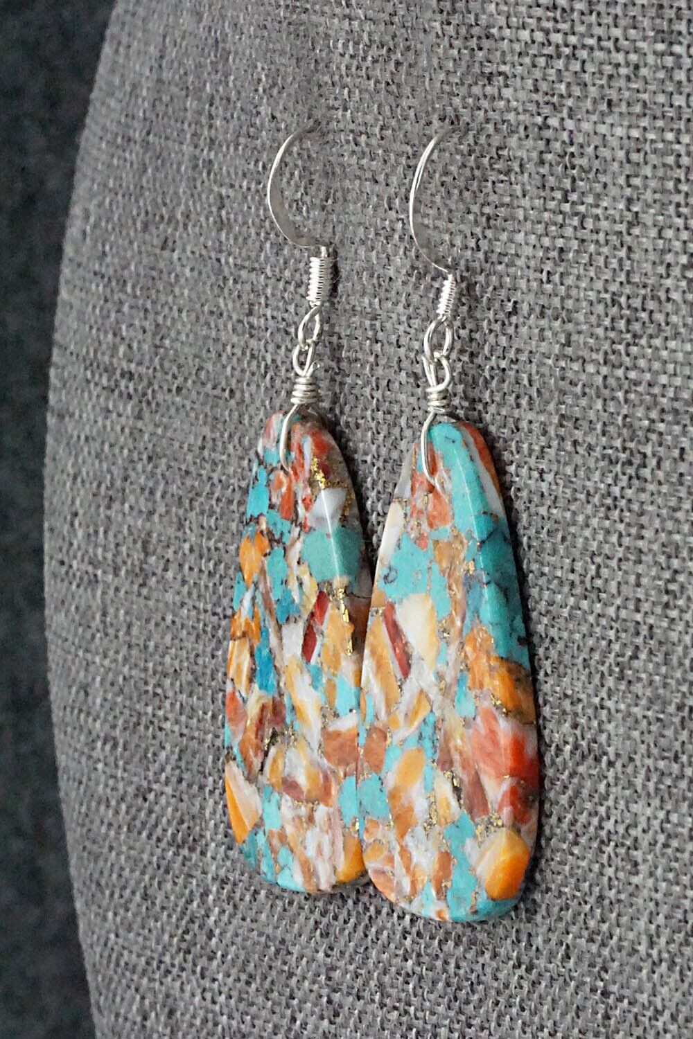 Spiny Oyster, Turquoise & Sterling Silver Earrings - Lupe Lovato