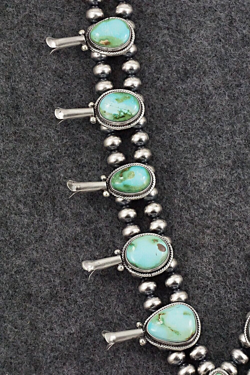 Turquoise & Sterling Silver Squash Blossom Necklace - Tom Lewis
