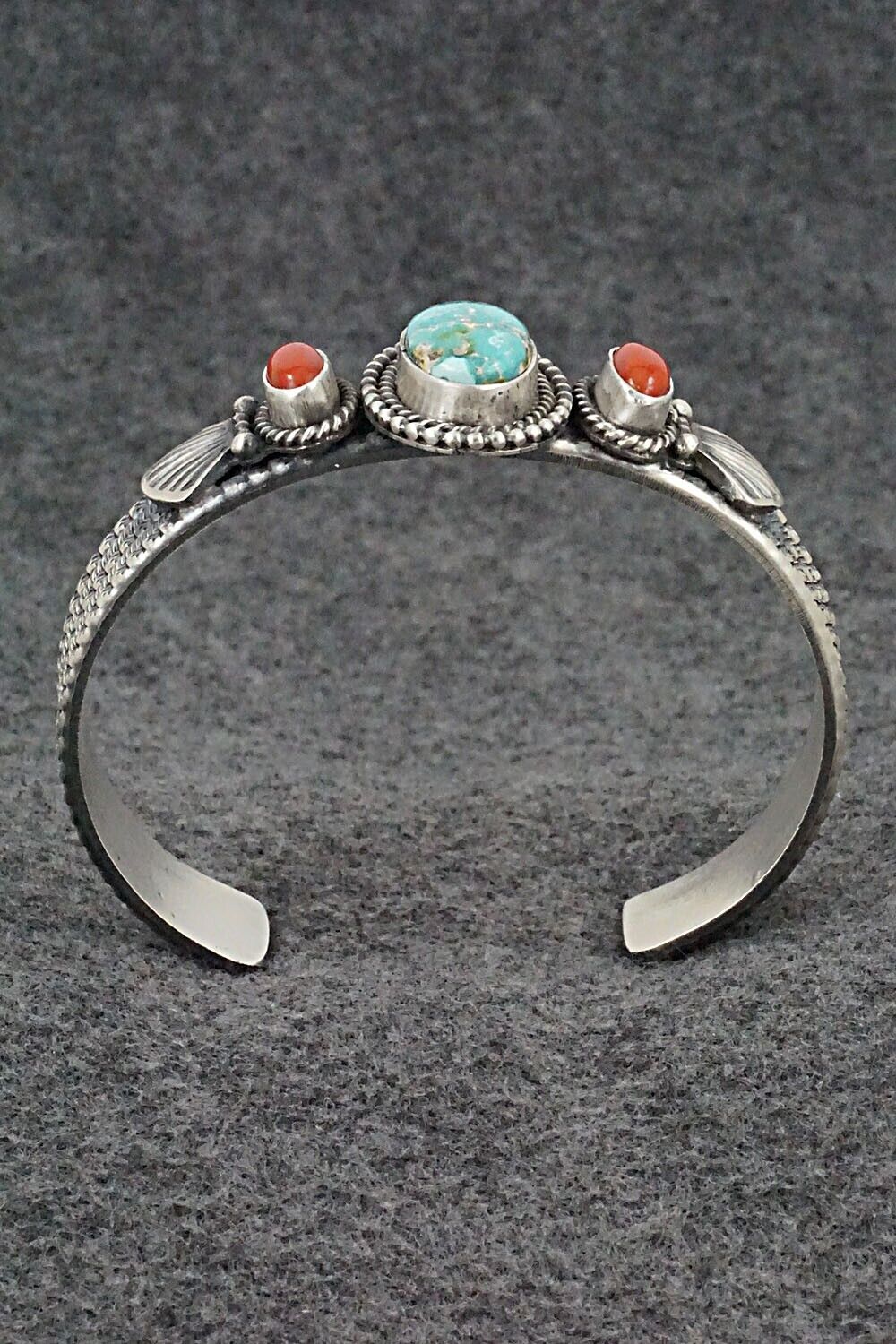 Turquoise, Coral & Sterling Silver Bracelet - Michael Calladitto