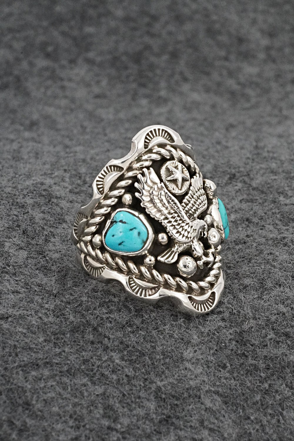 Turquoise & Sterling Silver Ring - Melvin Jones - Size 9.5