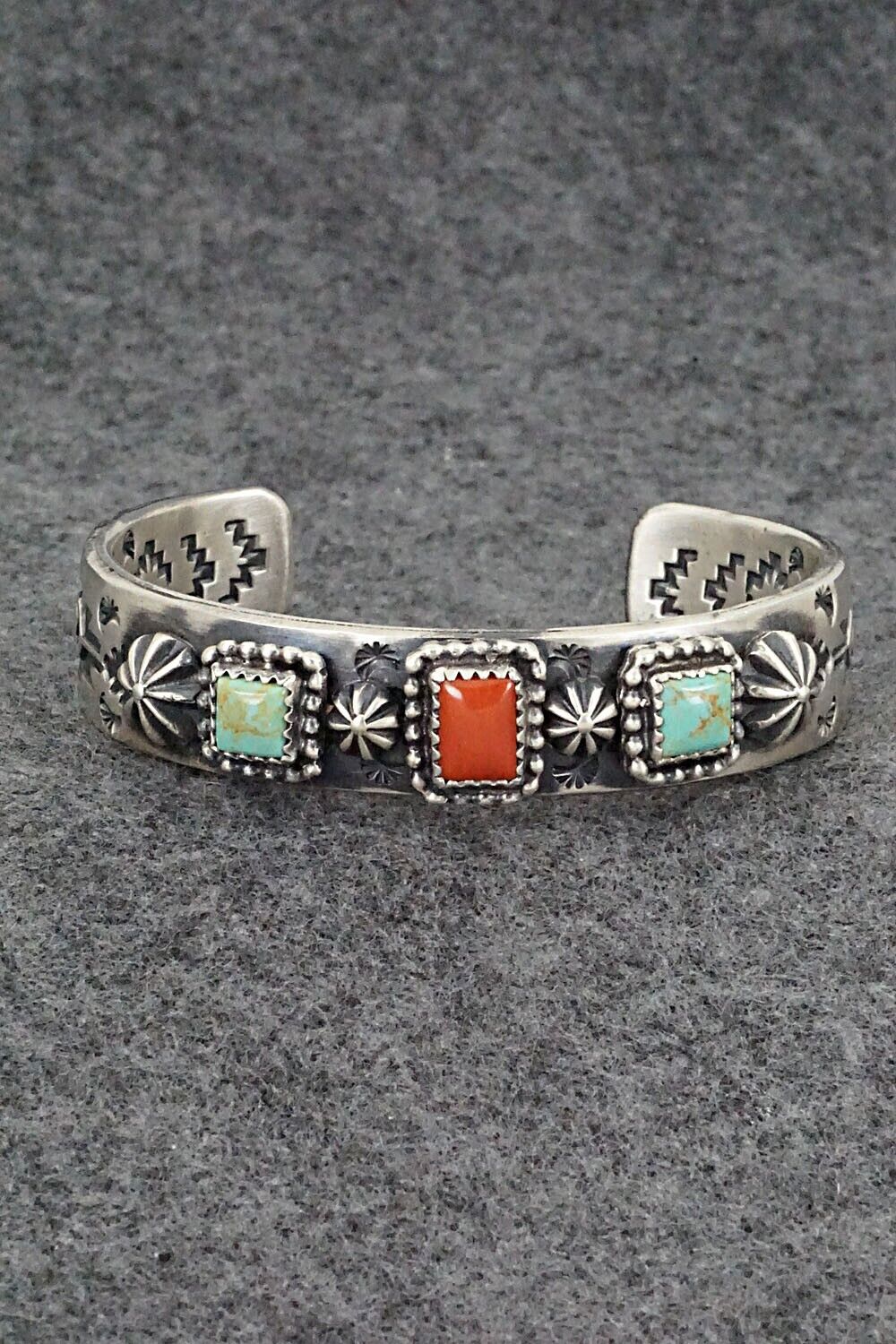 Turquoise, Coral & Sterling Silver Bracelet - Andrew Gordon