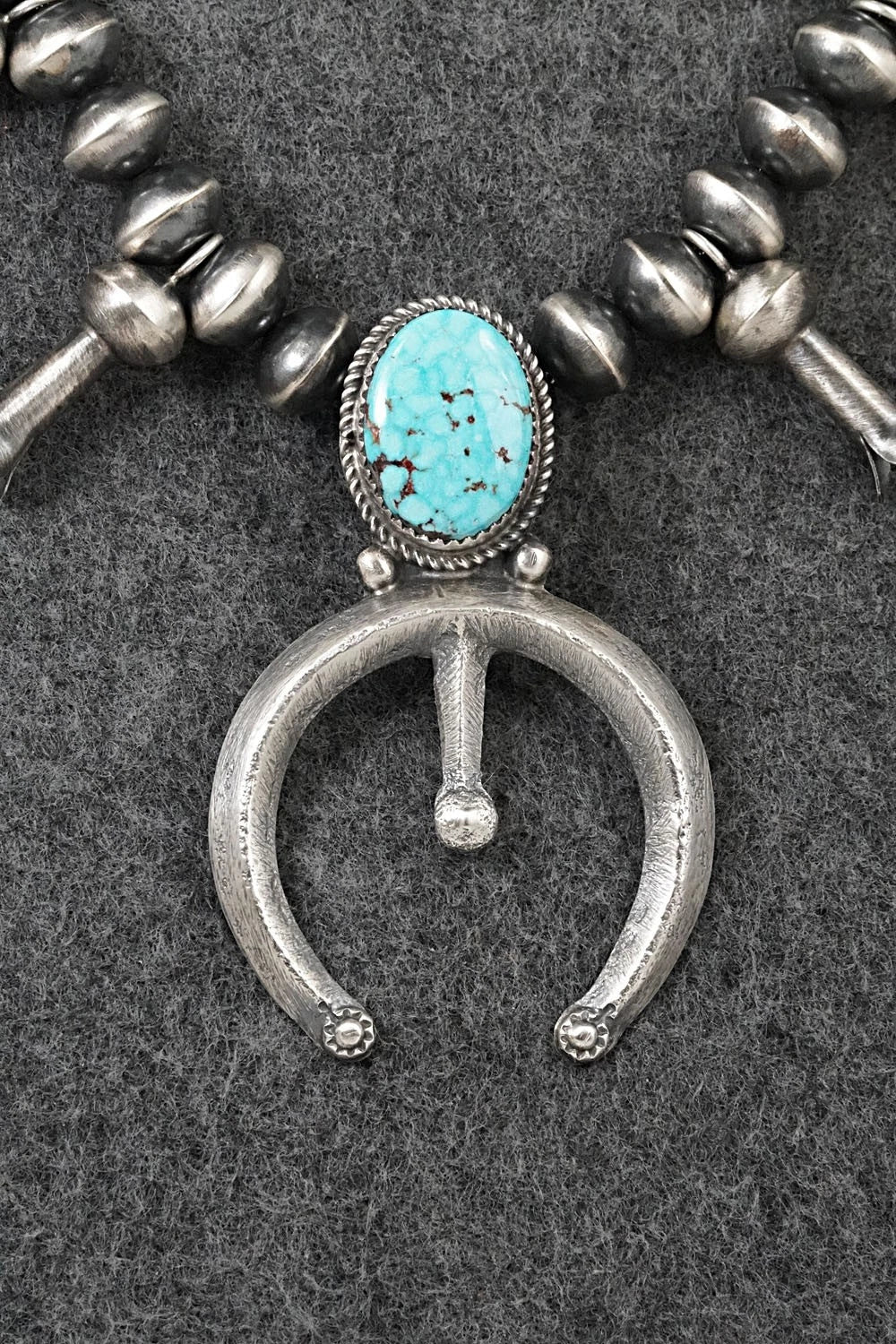 Turquoise & Sterling Silver Navajo Pearl Squash Blossom Necklace - Presley Haley